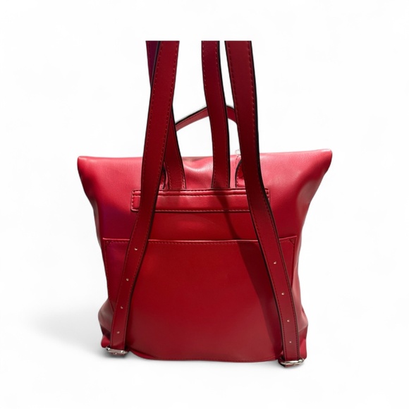 NWT DKNY Tilly Logo Foldover Backpack in cherry red faux leather Brand New main image 7